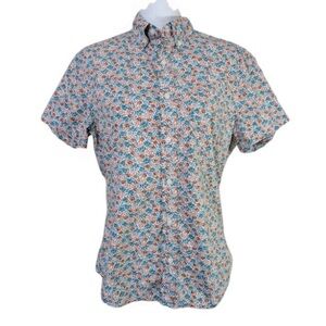 J Crew Factory Floral Button Down Shirt M Slim Flex Washed Preppy Summer